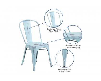 BLNK™ Tenley Commercial Metal Distressed Indoor-Outdoor Stackable Chair - Green/Blue