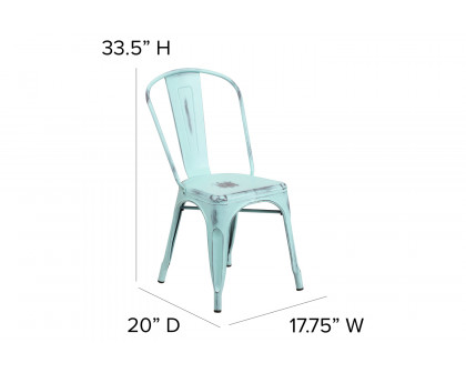 BLNK™ Tenley Commercial Metal Distressed Indoor-Outdoor Stackable Chair - Green/Blue