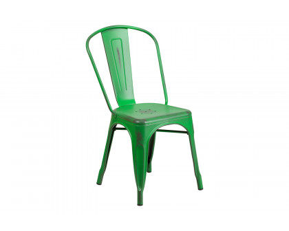 BLNK™ Tenley Commercial Metal Distressed Indoor-Outdoor Stackable Chair - Green