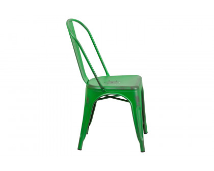 BLNK™ Tenley Commercial Metal Distressed Indoor-Outdoor Stackable Chair - Green