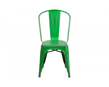 BLNK™ Tenley Commercial Metal Distressed Indoor-Outdoor Stackable Chair - Green