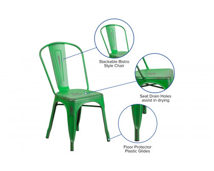 BLNK™ Tenley Commercial Metal Distressed Indoor-Outdoor Stackable Chair - Green