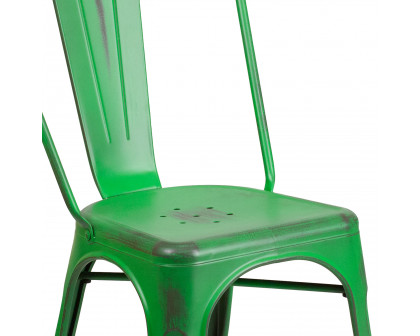 BLNK™ Tenley Commercial Metal Distressed Indoor-Outdoor Stackable Chair - Green