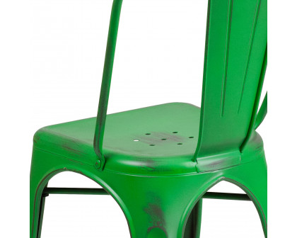 BLNK™ Tenley Commercial Metal Distressed Indoor-Outdoor Stackable Chair - Green