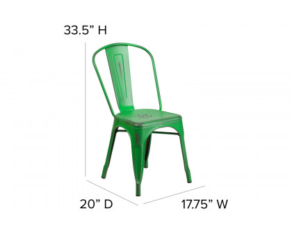 BLNK™ Tenley Commercial Metal Distressed Indoor-Outdoor Stackable Chair - Green