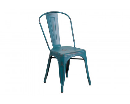 BLNK Tenley Commercial Metal Distressed Indoor-Outdoor Stackable Chair - Kelly Blue/Teal