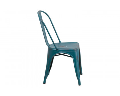 BLNK Tenley Commercial Metal Distressed Indoor-Outdoor Stackable Chair - Kelly Blue/Teal