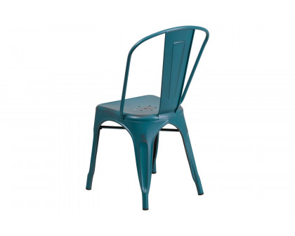 BLNK Tenley Commercial Metal Distressed Indoor-Outdoor Stackable Chair - Kelly Blue/Teal