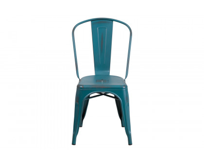 BLNK Tenley Commercial Metal Distressed Indoor-Outdoor Stackable Chair - Kelly Blue/Teal