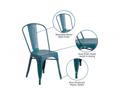 BLNK Tenley Commercial Metal Distressed Indoor-Outdoor Stackable Chair - Kelly Blue/Teal