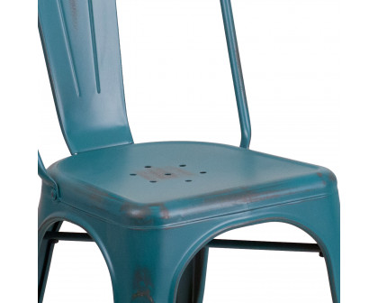 BLNK Tenley Commercial Metal Distressed Indoor-Outdoor Stackable Chair - Kelly Blue/Teal