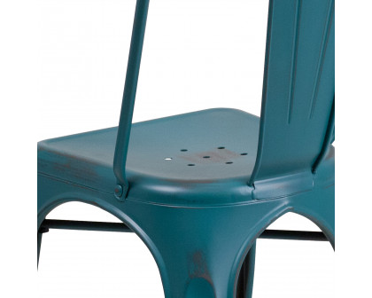 BLNK Tenley Commercial Metal Distressed Indoor-Outdoor Stackable Chair - Kelly Blue/Teal