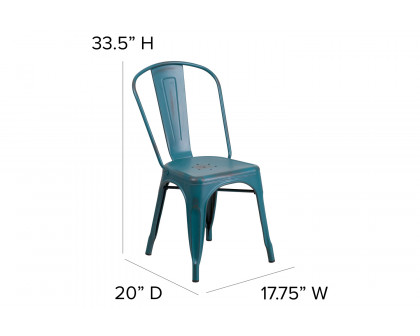 BLNK Tenley Commercial Metal Distressed Indoor-Outdoor Stackable Chair - Kelly Blue/Teal