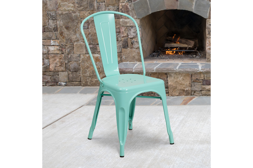 BLNK™ Tenley Commercial Metal Indoor-Outdoor Stackable Chair - Mint Green