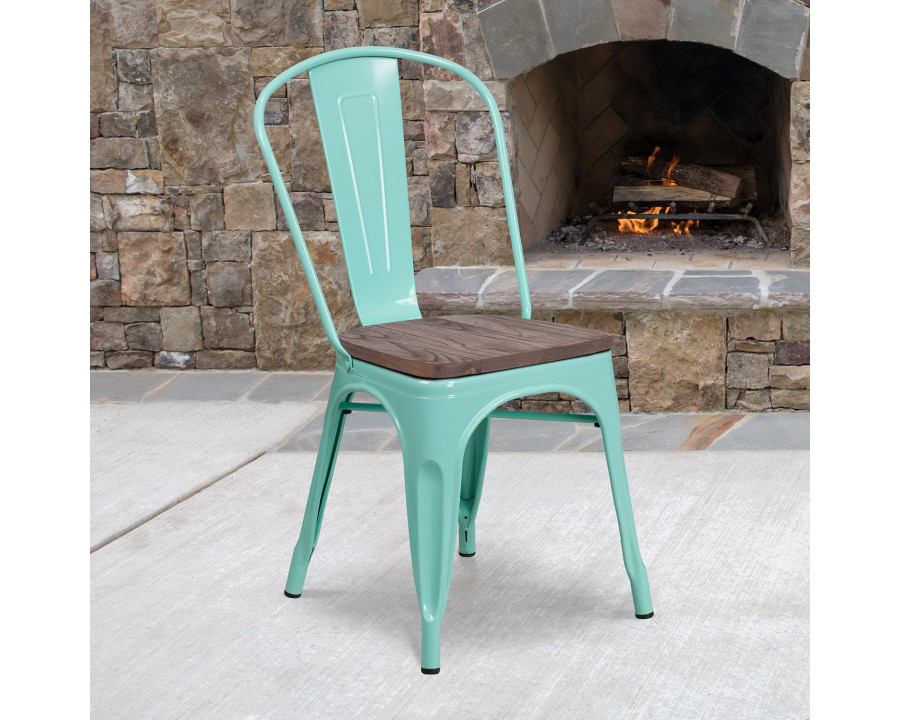 BLNK Tenley Metal Stackable Chair with Wood Seat - Mint Green