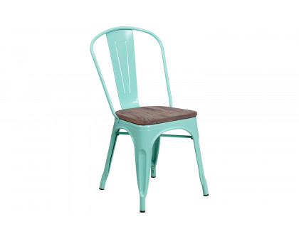 BLNK Tenley Metal Stackable Chair with Wood Seat - Mint Green