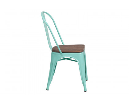 BLNK Tenley Metal Stackable Chair with Wood Seat - Mint Green