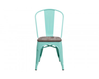 BLNK Tenley Metal Stackable Chair with Wood Seat - Mint Green