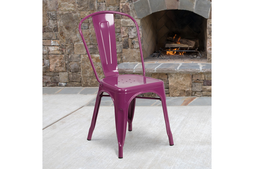 BLNK™ Tenley Commercial Metal Indoor-Outdoor Stackable Chair - Purple