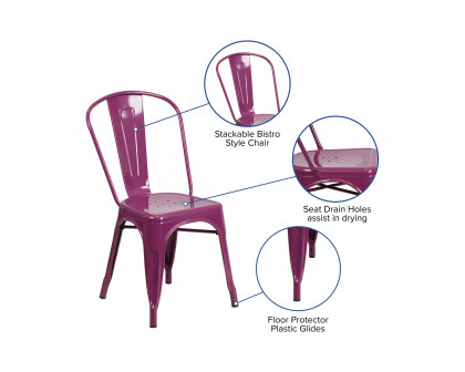 BLNK™ Tenley Commercial Metal Indoor-Outdoor Stackable Chair - Purple