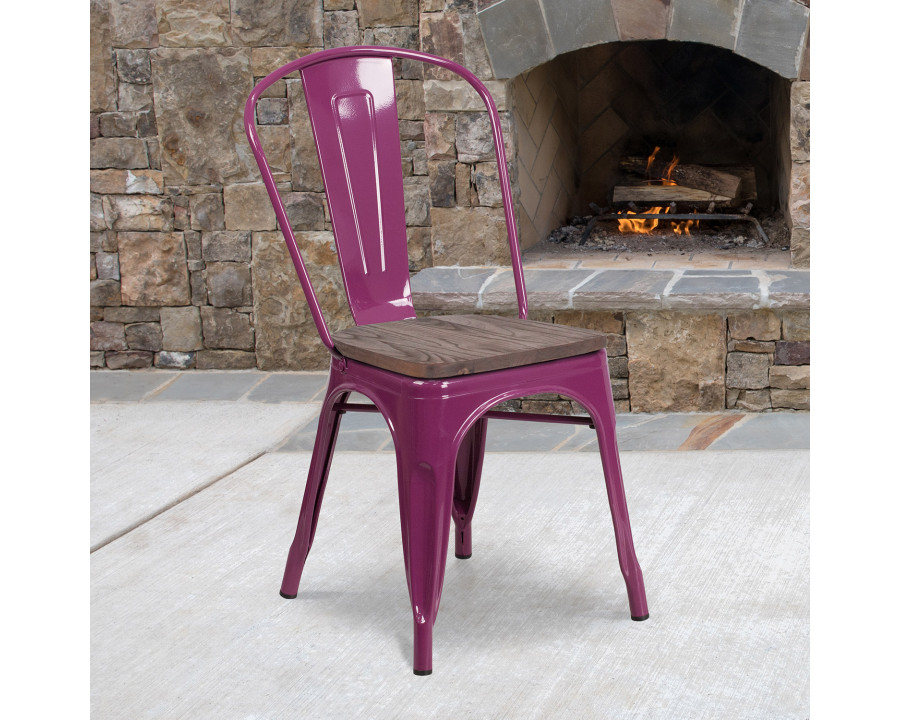 BLNK Tenley Metal Stackable Chair with Wood Seat - Purple