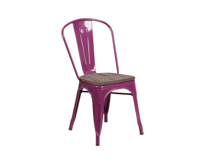 BLNK Tenley Metal Stackable Chair with Wood Seat - Purple