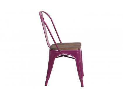 BLNK Tenley Metal Stackable Chair with Wood Seat - Purple