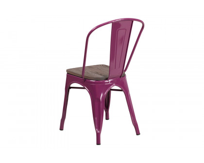 BLNK Tenley Metal Stackable Chair with Wood Seat - Purple