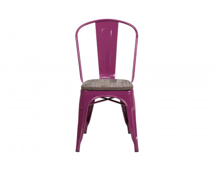 BLNK Tenley Metal Stackable Chair with Wood Seat - Purple