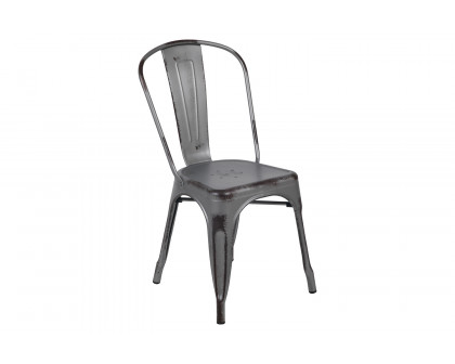 BLNK Tenley Commercial Metal Distressed Indoor-Outdoor Stackable Chair - Silver Gray