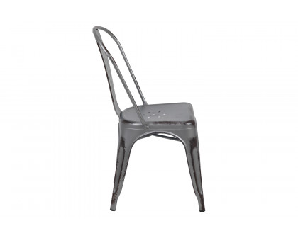 BLNK Tenley Commercial Metal Distressed Indoor-Outdoor Stackable Chair - Silver Gray