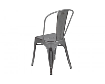 BLNK Tenley Commercial Metal Distressed Indoor-Outdoor Stackable Chair - Silver Gray