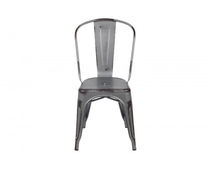 BLNK Tenley Commercial Metal Distressed Indoor-Outdoor Stackable Chair - Silver Gray