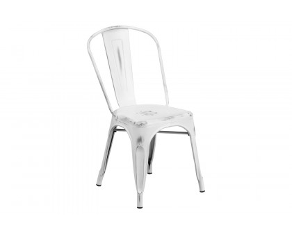 BLNK Tenley Commercial Metal Distressed Indoor-Outdoor Stackable Chair - White