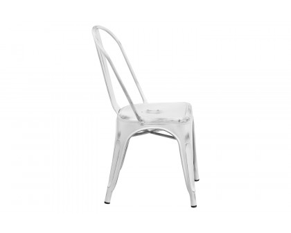 BLNK Tenley Commercial Metal Distressed Indoor-Outdoor Stackable Chair - White