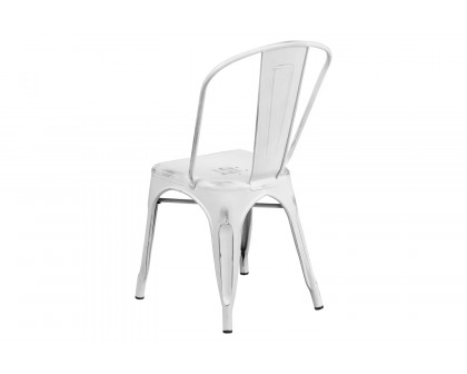 BLNK Tenley Commercial Metal Distressed Indoor-Outdoor Stackable Chair - White