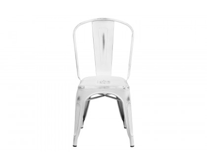 BLNK Tenley Commercial Metal Distressed Indoor-Outdoor Stackable Chair - White