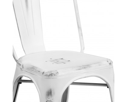 BLNK Tenley Commercial Metal Distressed Indoor-Outdoor Stackable Chair - White