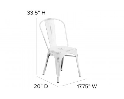 BLNK Tenley Commercial Metal Distressed Indoor-Outdoor Stackable Chair - White