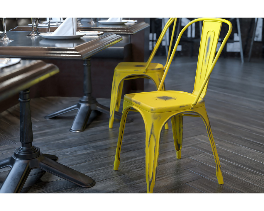 BLNK Tenley Commercial Metal Distressed Indoor-Outdoor Stackable Chair - Yellow