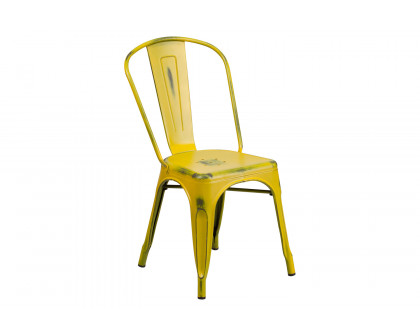 BLNK Tenley Commercial Metal Distressed Indoor-Outdoor Stackable Chair - Yellow