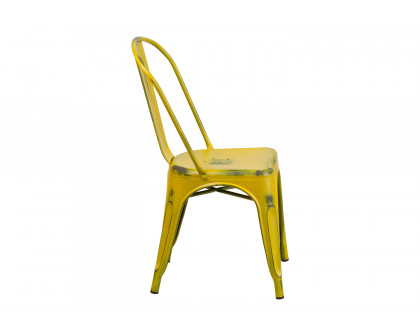 BLNK Tenley Commercial Metal Distressed Indoor-Outdoor Stackable Chair - Yellow