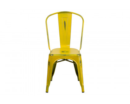 BLNK Tenley Commercial Metal Distressed Indoor-Outdoor Stackable Chair - Yellow