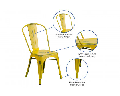 BLNK Tenley Commercial Metal Distressed Indoor-Outdoor Stackable Chair - Yellow