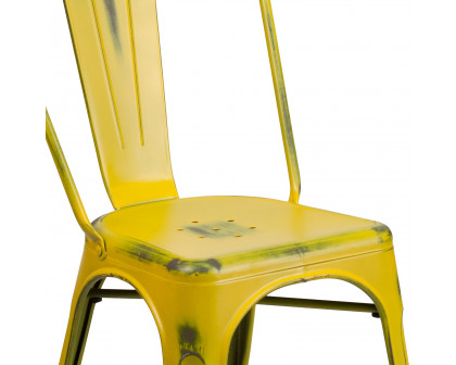 BLNK Tenley Commercial Metal Distressed Indoor-Outdoor Stackable Chair - Yellow