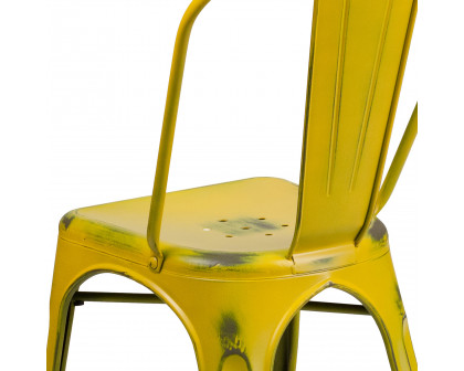 BLNK Tenley Commercial Metal Distressed Indoor-Outdoor Stackable Chair - Yellow