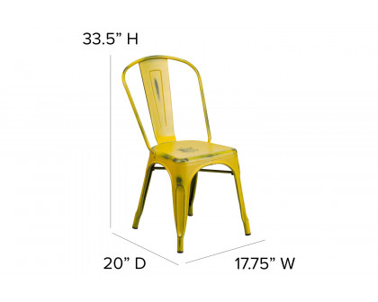 BLNK Tenley Commercial Metal Distressed Indoor-Outdoor Stackable Chair - Yellow