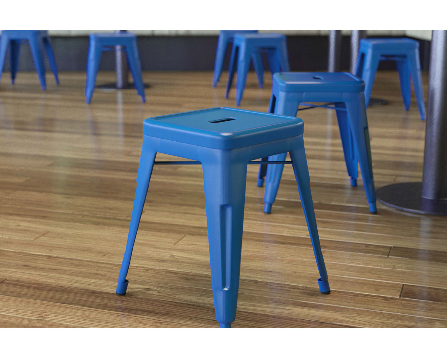 BLNK Kai Commercial Indoor Metal Backless Stackable Table Height Dining Stool Set of 4 - Royal Blue