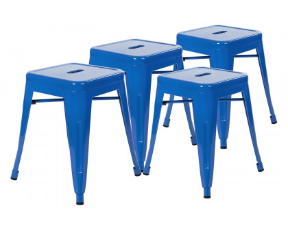 BLNK Kai Commercial Indoor Metal Backless Stackable Table Height Dining Stool Set of 4 - Royal Blue