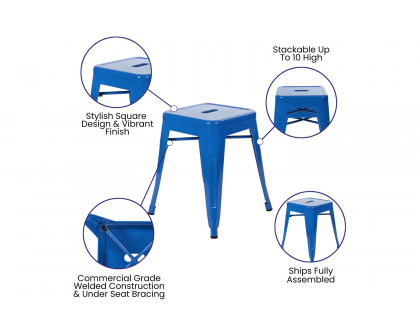 BLNK Kai Commercial Indoor Metal Backless Stackable Table Height Dining Stool Set of 4 - Royal Blue